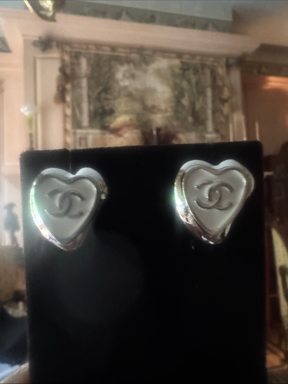 Earrings White Heart CC Logo Stud Earrings